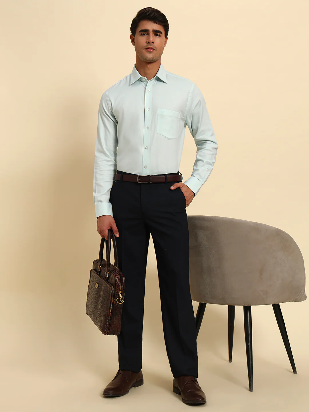 Formal Shirt for Men l Breathable & Soft with Color Fastness Regular Fit Spread Collar Neck Cotton Fabric Self Design Pattern - Image 3