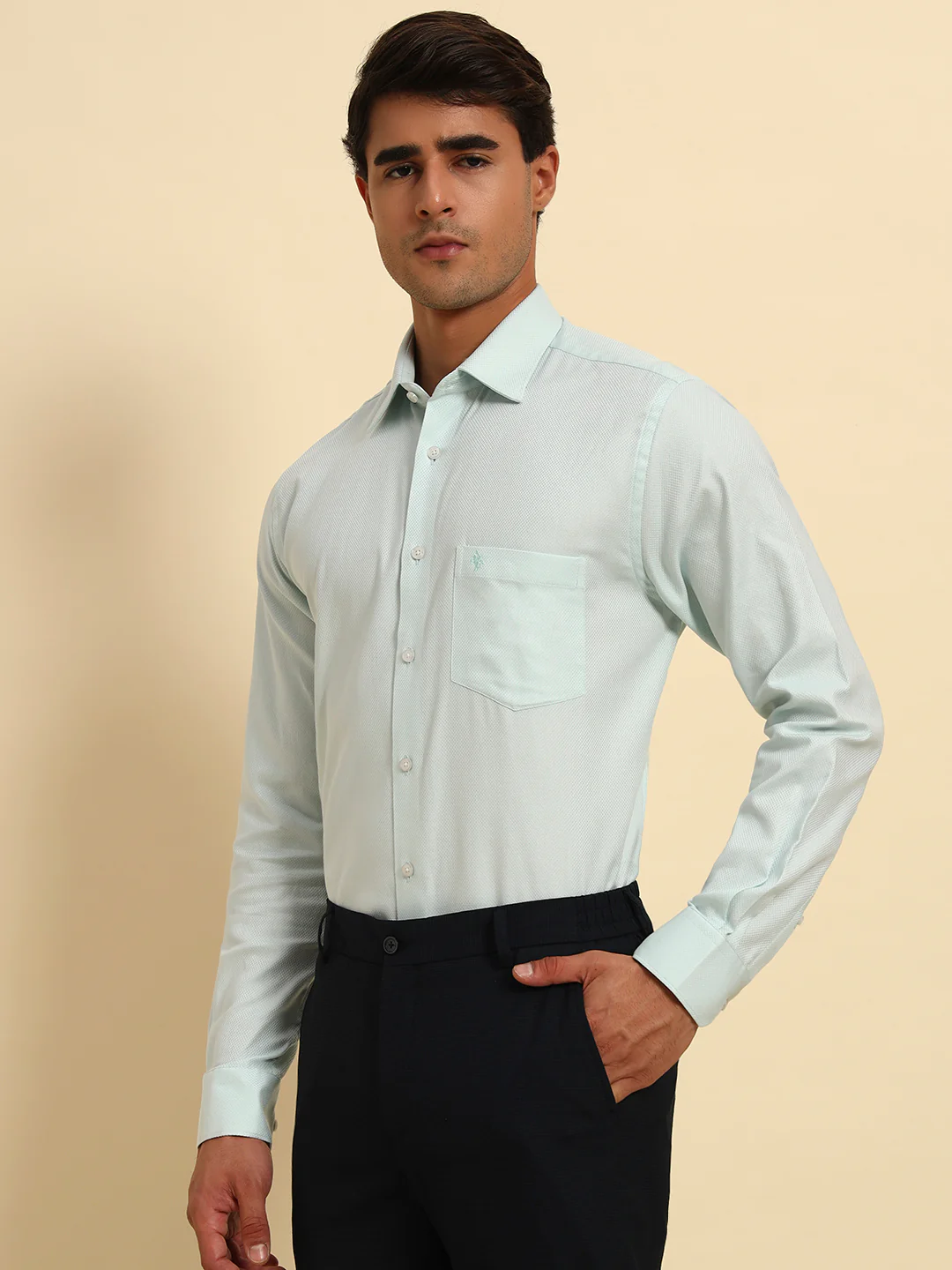 Formal Shirt for Men l Breathable & Soft with Color Fastness Regular Fit Spread Collar Neck Cotton Fabric Self Design Pattern - Image 6