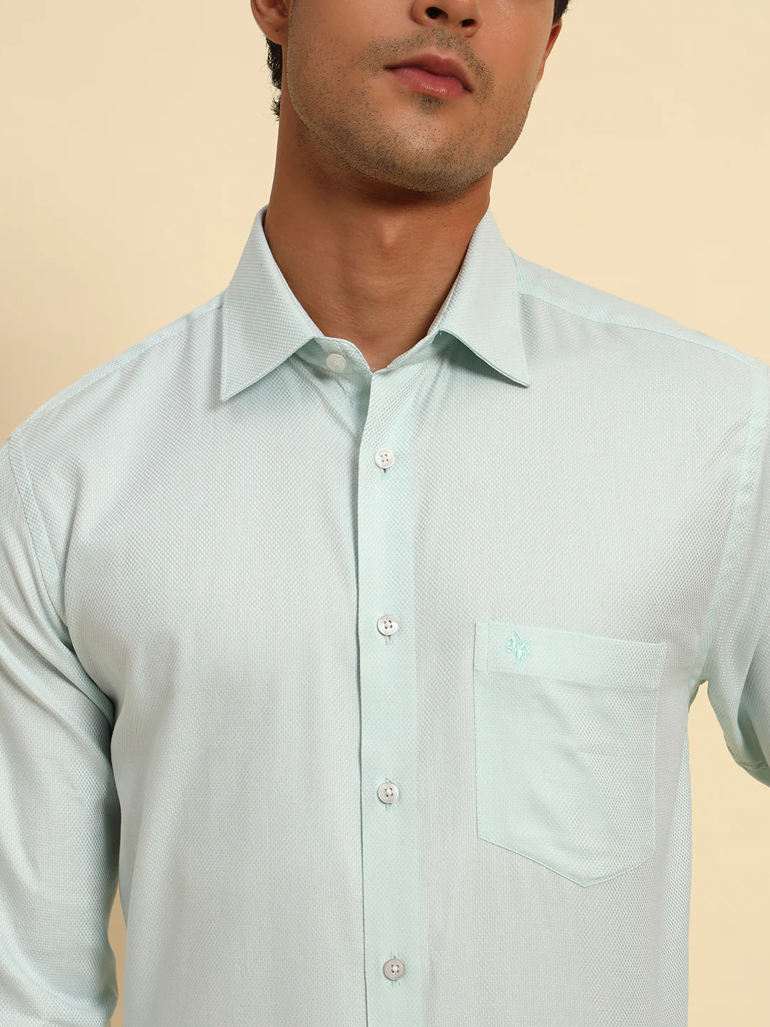 Formal Shirt for Men l Breathable & Soft with Color Fastness Regular Fit Spread Collar Neck Cotton Fabric Self Design Pattern - Image 9
