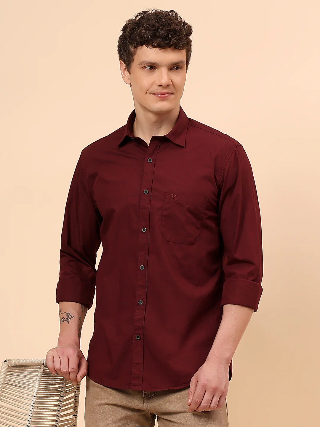 Casual Shirt for Men | Breathable & Soft with Color Fastness Regular Fit Spread Collar Neck Cotton Fabric Solid Pattern - Image 2