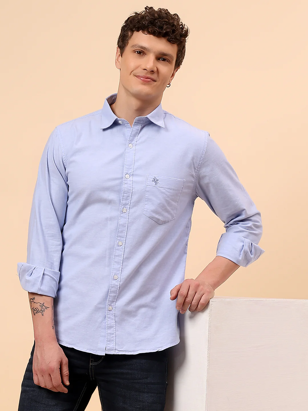Casual Shirt for Men | Breathable & Soft with Color Fastness Regular Fit Spread Collar Neck Cotton Fabric Solid Pattern - Image 2