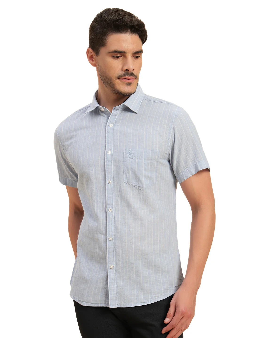 Casual Shirt for Men | Breathable & Soft with Color Fastness Regular Fit Spread Collar Neck Cotton Fabric Striped Pattern - Image 3