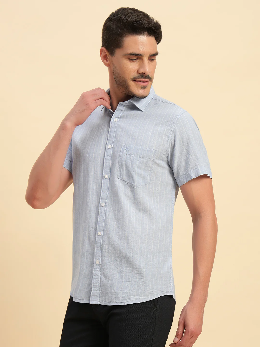 Casual Shirt for Men | Breathable & Soft with Color Fastness Regular Fit Spread Collar Neck Cotton Fabric Striped Pattern - Image 4