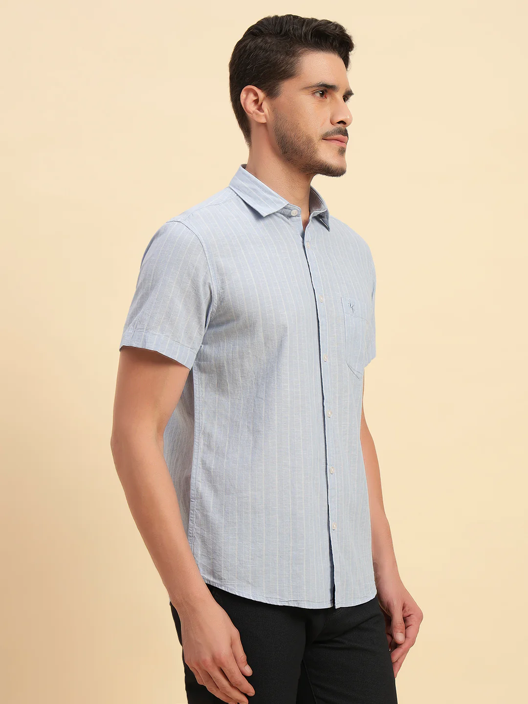 Casual Shirt for Men | Breathable & Soft with Color Fastness Regular Fit Spread Collar Neck Cotton Fabric Striped Pattern - Image 5