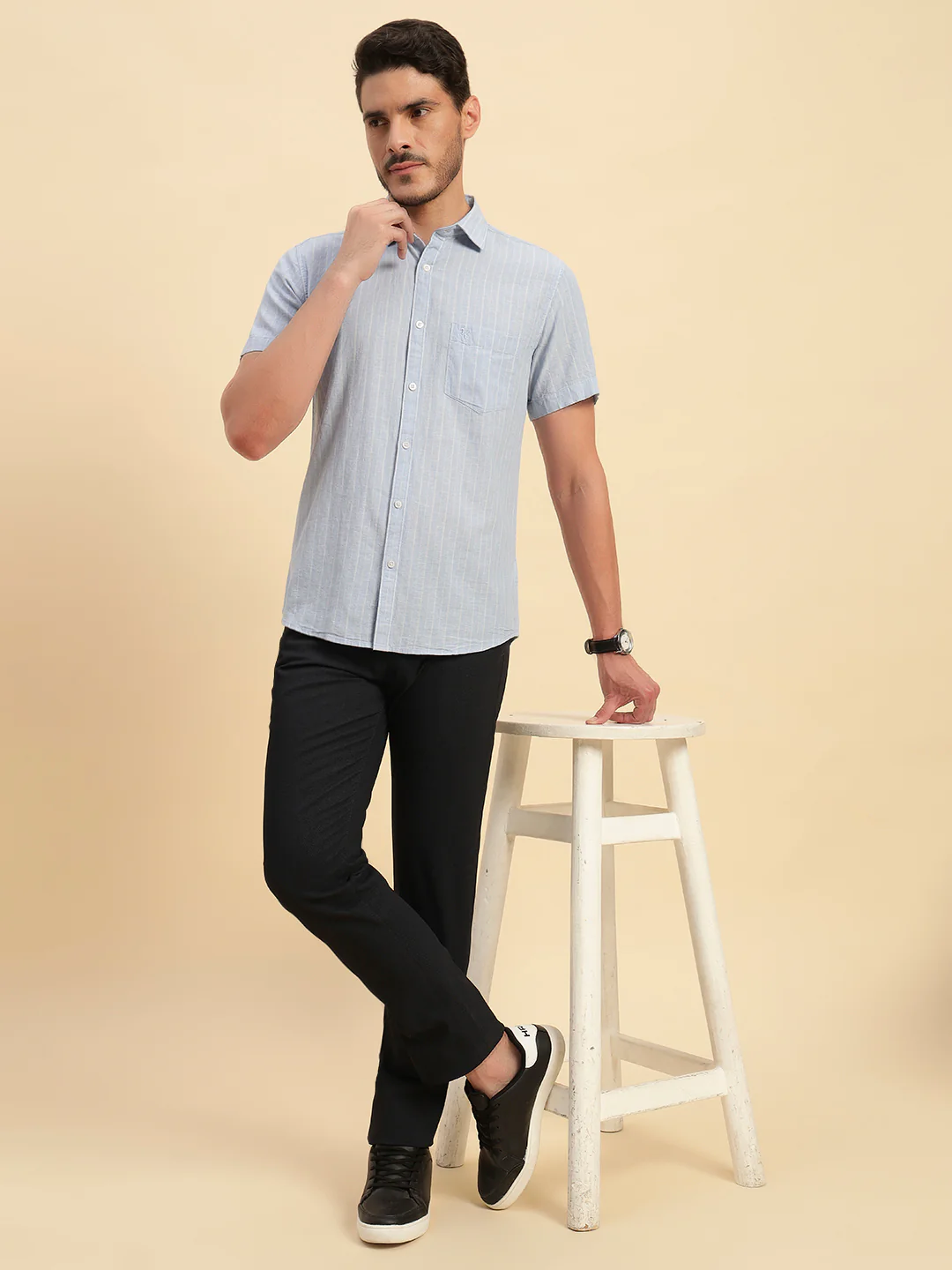 Casual Shirt for Men | Breathable & Soft with Color Fastness Regular Fit Spread Collar Neck Cotton Fabric Striped Pattern - Image 9