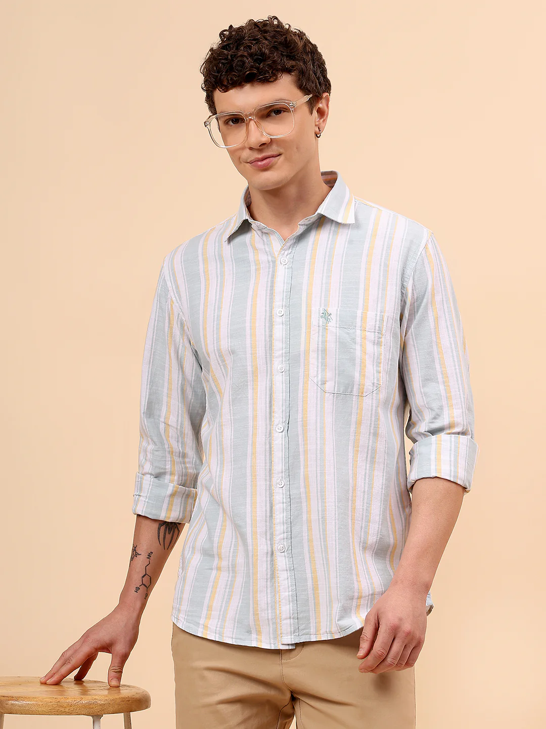 Casual Shirt for Men | Breathable & Soft with Color Fastness Regular Fit Spread Collar Neck Cotton Fabric Striped Pattern - Image 2