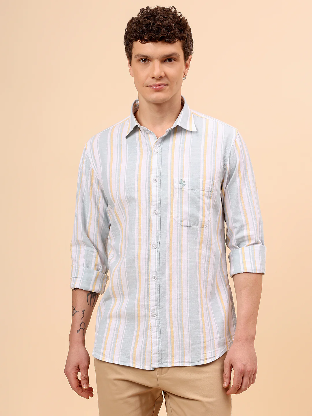 Casual Shirt for Men | Breathable & Soft with Color Fastness Regular Fit Spread Collar Neck Cotton Fabric Striped Pattern - Image 3