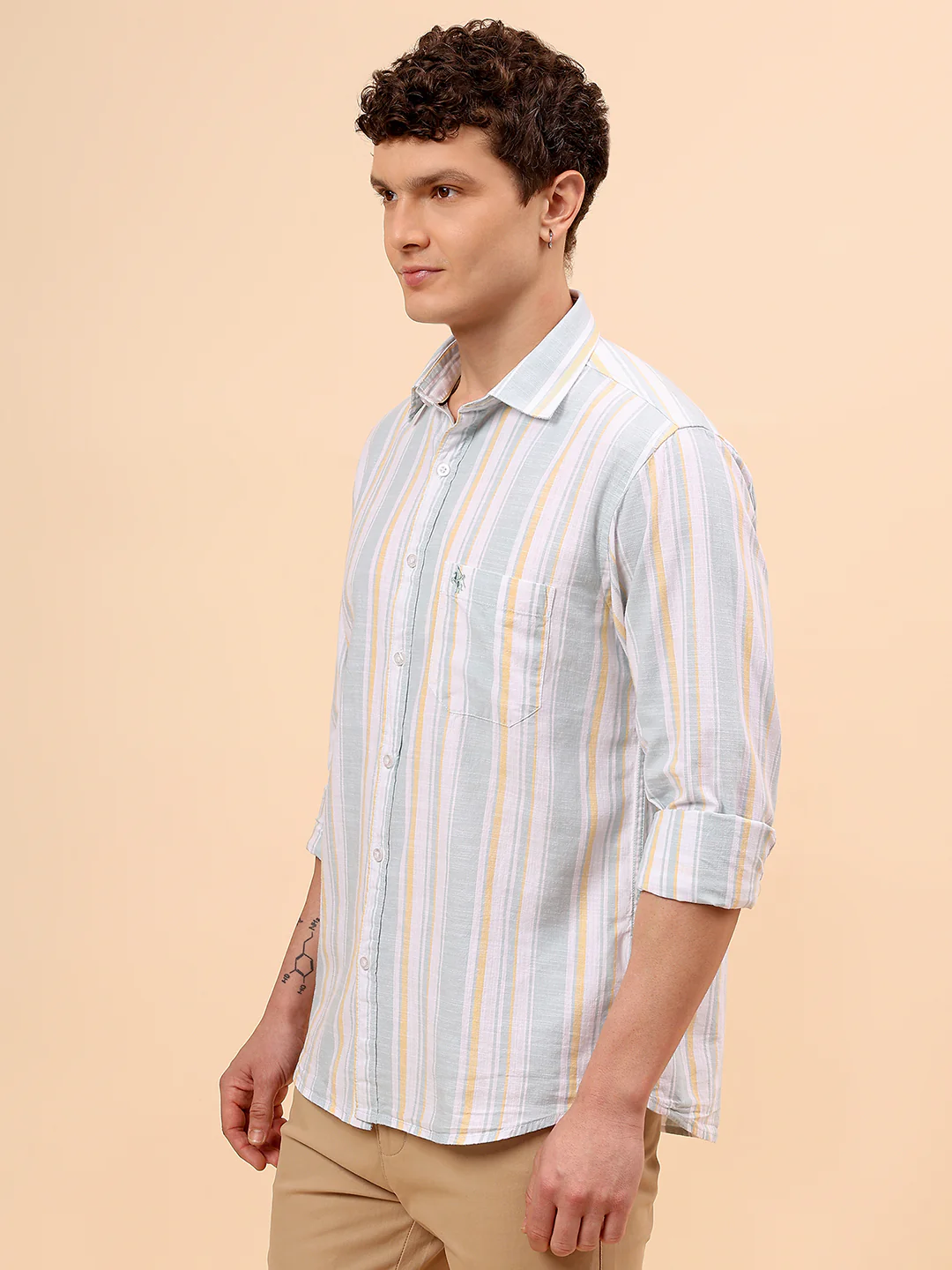 Casual Shirt for Men | Breathable & Soft with Color Fastness Regular Fit Spread Collar Neck Cotton Fabric Striped Pattern - Image 4
