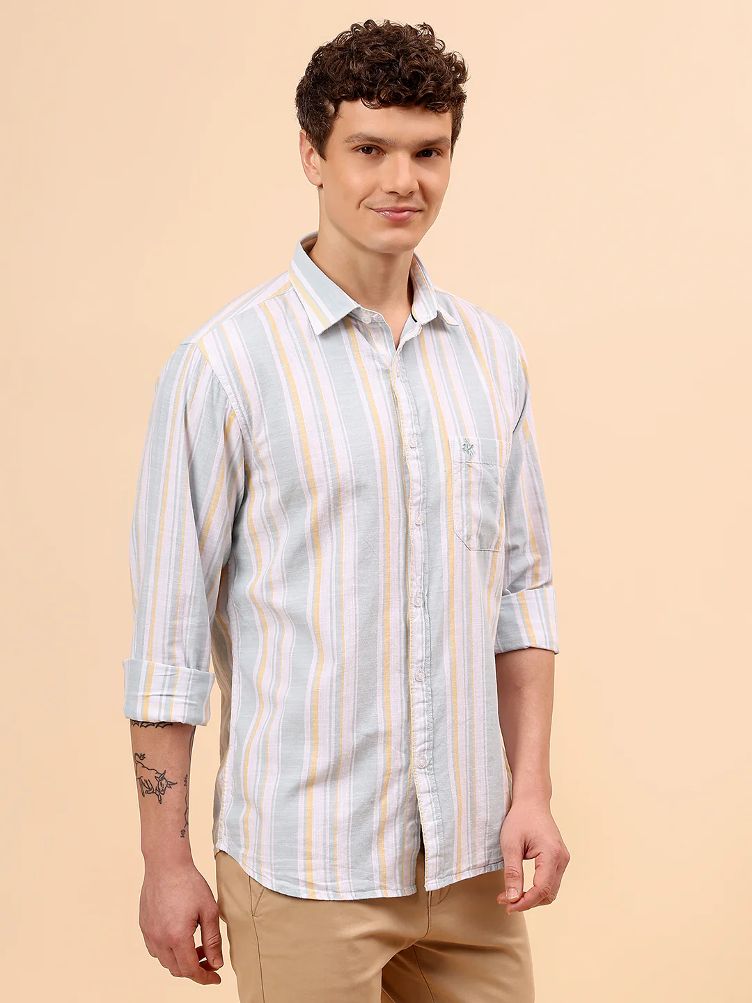 Casual Shirt for Men | Breathable & Soft with Color Fastness Regular Fit Spread Collar Neck Cotton Fabric Striped Pattern - Image 5