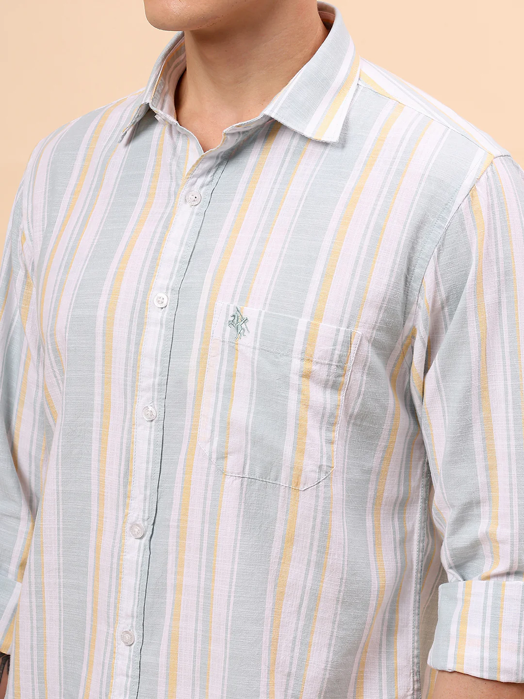 Casual Shirt for Men | Breathable & Soft with Color Fastness Regular Fit Spread Collar Neck Cotton Fabric Striped Pattern - Image 7