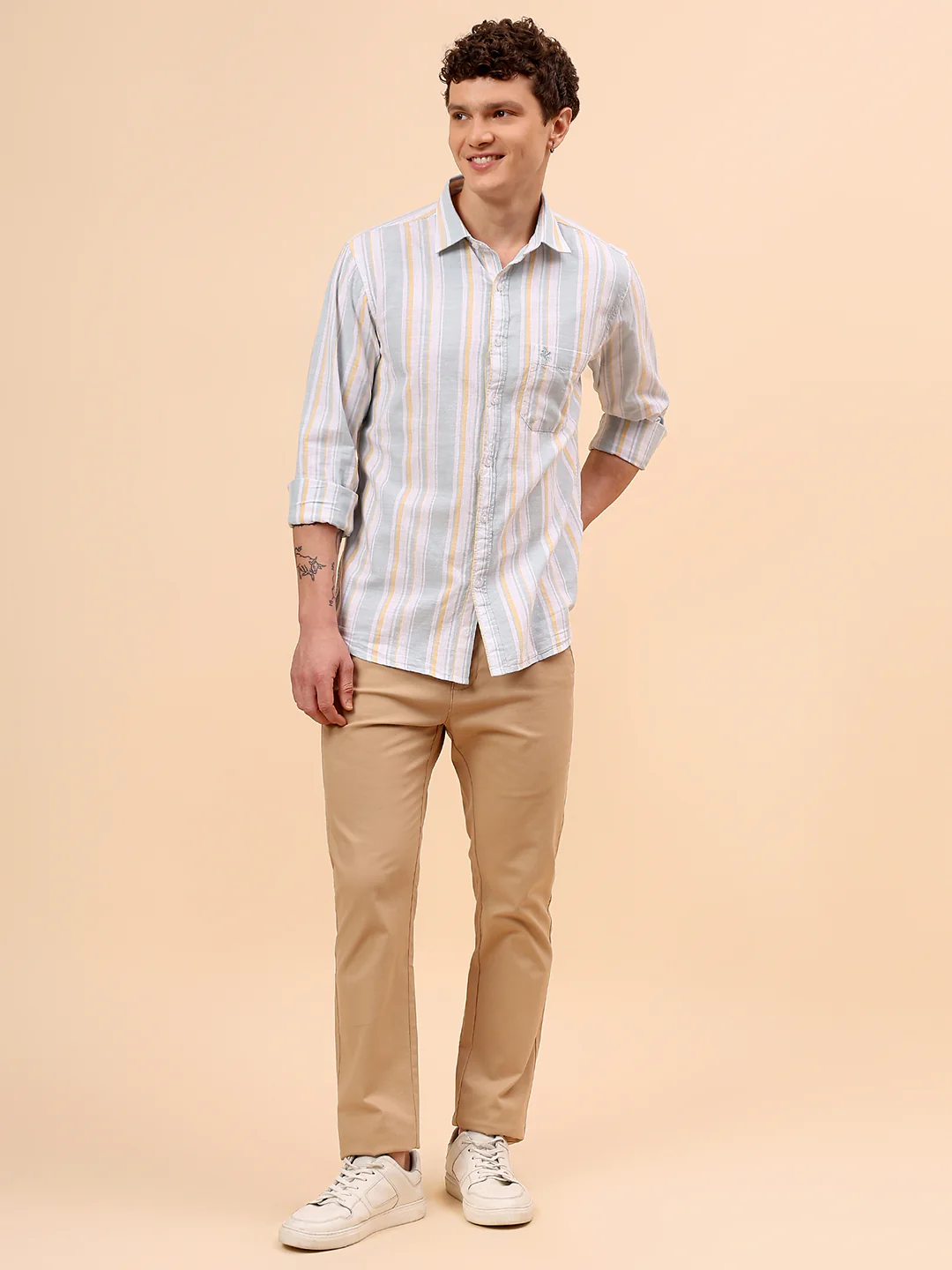 Casual Shirt for Men | Breathable & Soft with Color Fastness Regular Fit Spread Collar Neck Cotton Fabric Striped Pattern - Image 8
