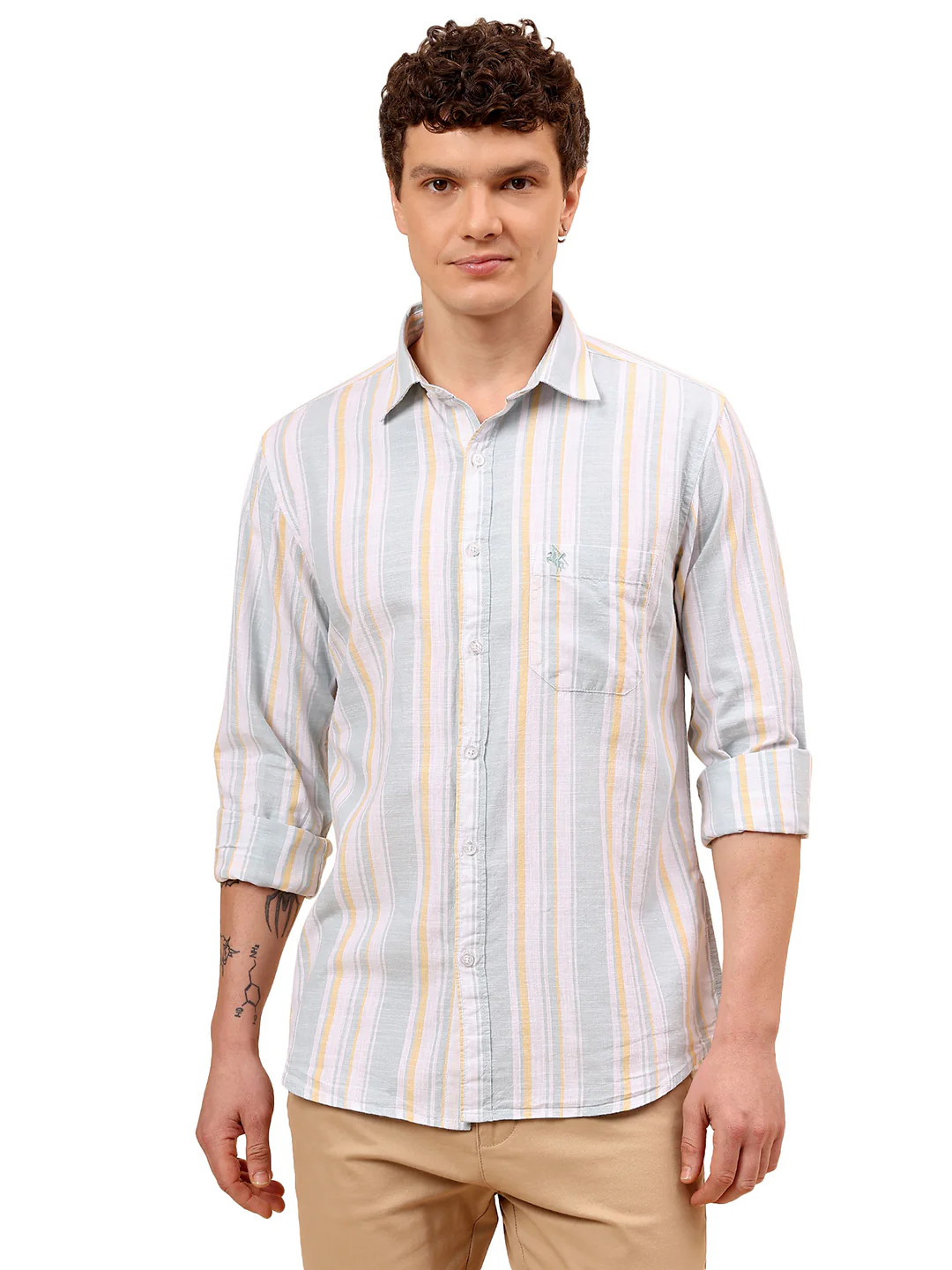 Casual Shirt for Men | Breathable & Soft with Color Fastness Regular Fit Spread Collar Neck Cotton Fabric Striped Pattern - Image 9