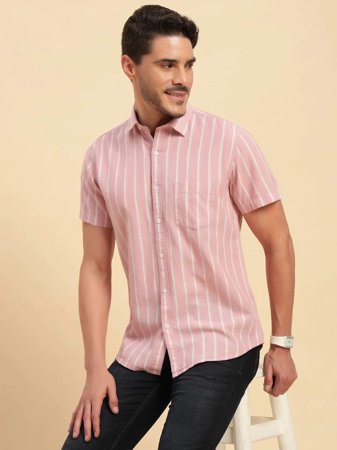Casual Shirt for Men | Breathable & Soft with Color Fastness Regular Fit Spread Collar Neck Cotton Fabric Striped Pattern - Image 10