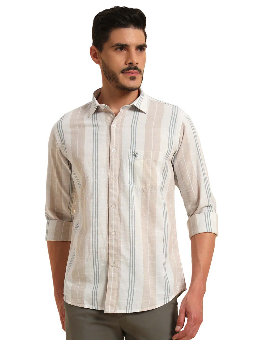 Casual Shirt for Men | Breathable & Soft with Color Fastness Regular Fit Spread Collar Neck Cotton Fabric Striped Pattern - Image 3