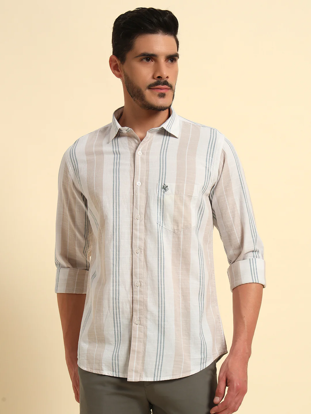 Casual Shirt for Men | Breathable & Soft with Color Fastness Regular Fit Spread Collar Neck Cotton Fabric Striped Pattern - Image 4
