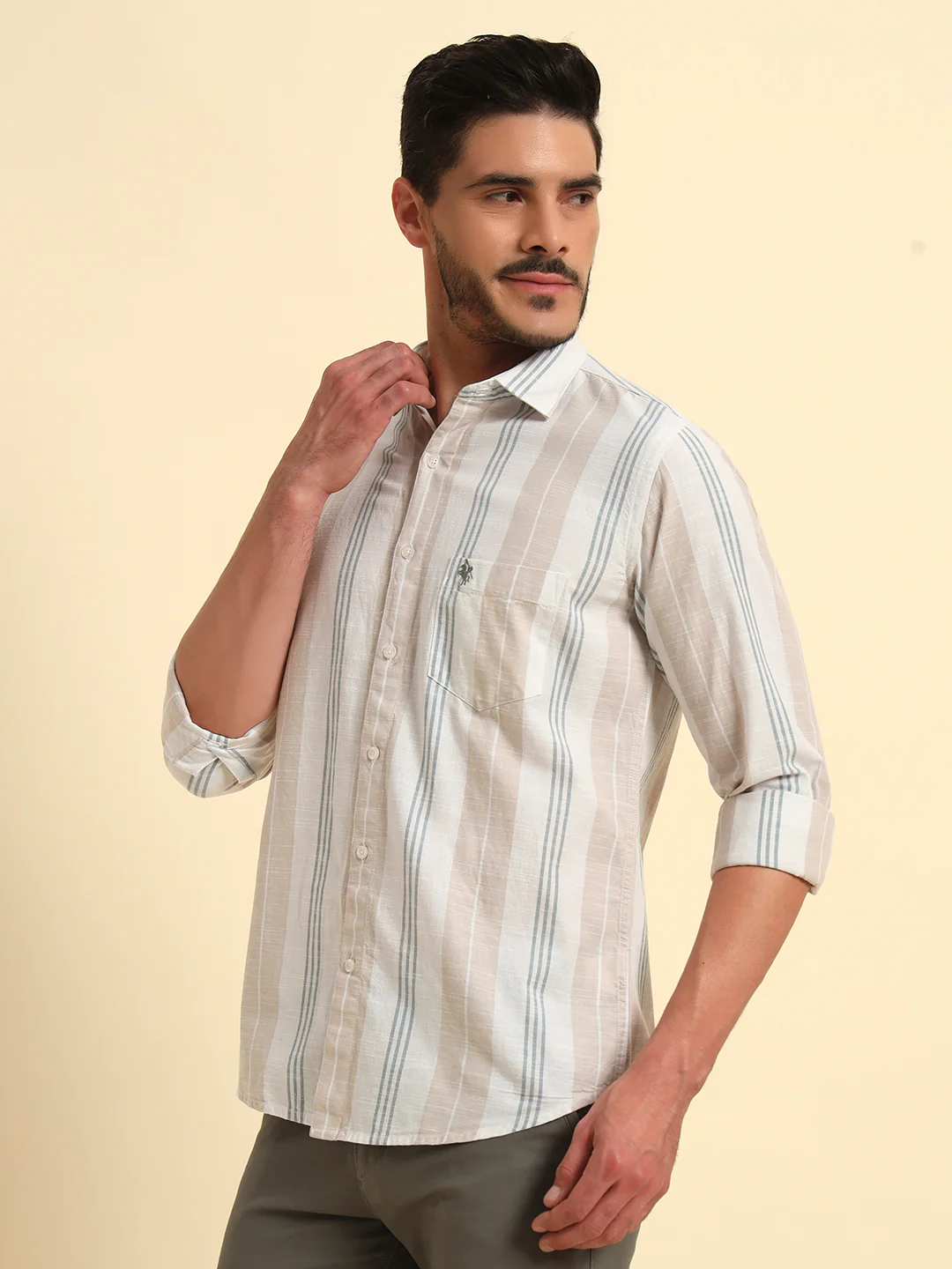 Casual Shirt for Men | Breathable & Soft with Color Fastness Regular Fit Spread Collar Neck Cotton Fabric Striped Pattern - Image 5