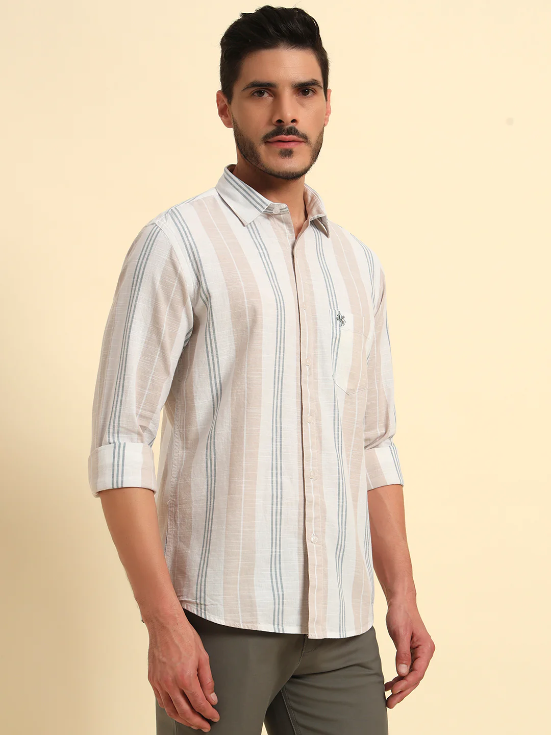 Casual Shirt for Men | Breathable & Soft with Color Fastness Regular Fit Spread Collar Neck Cotton Fabric Striped Pattern - Image 6