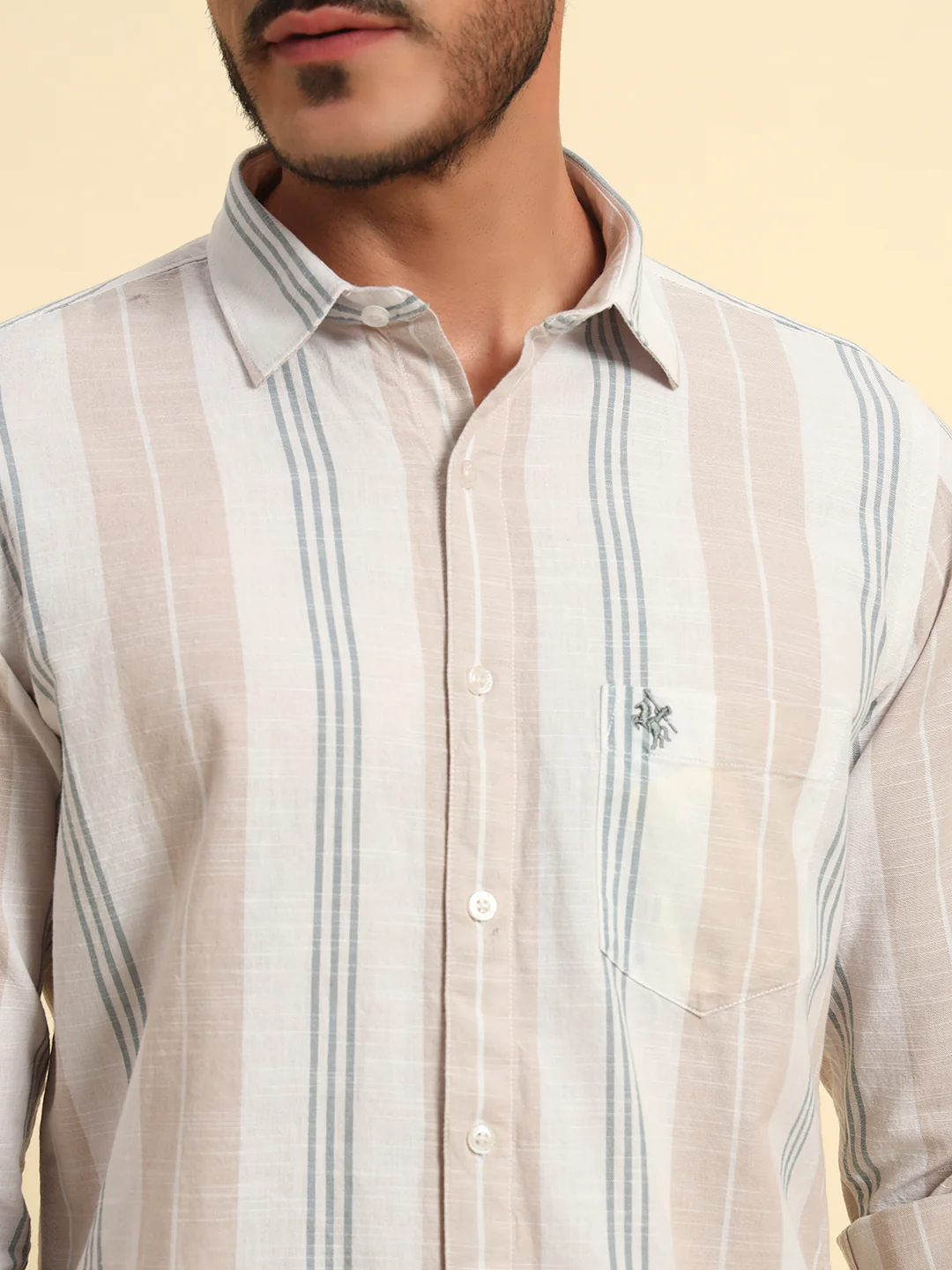 Casual Shirt for Men | Breathable & Soft with Color Fastness Regular Fit Spread Collar Neck Cotton Fabric Striped Pattern - Image 8