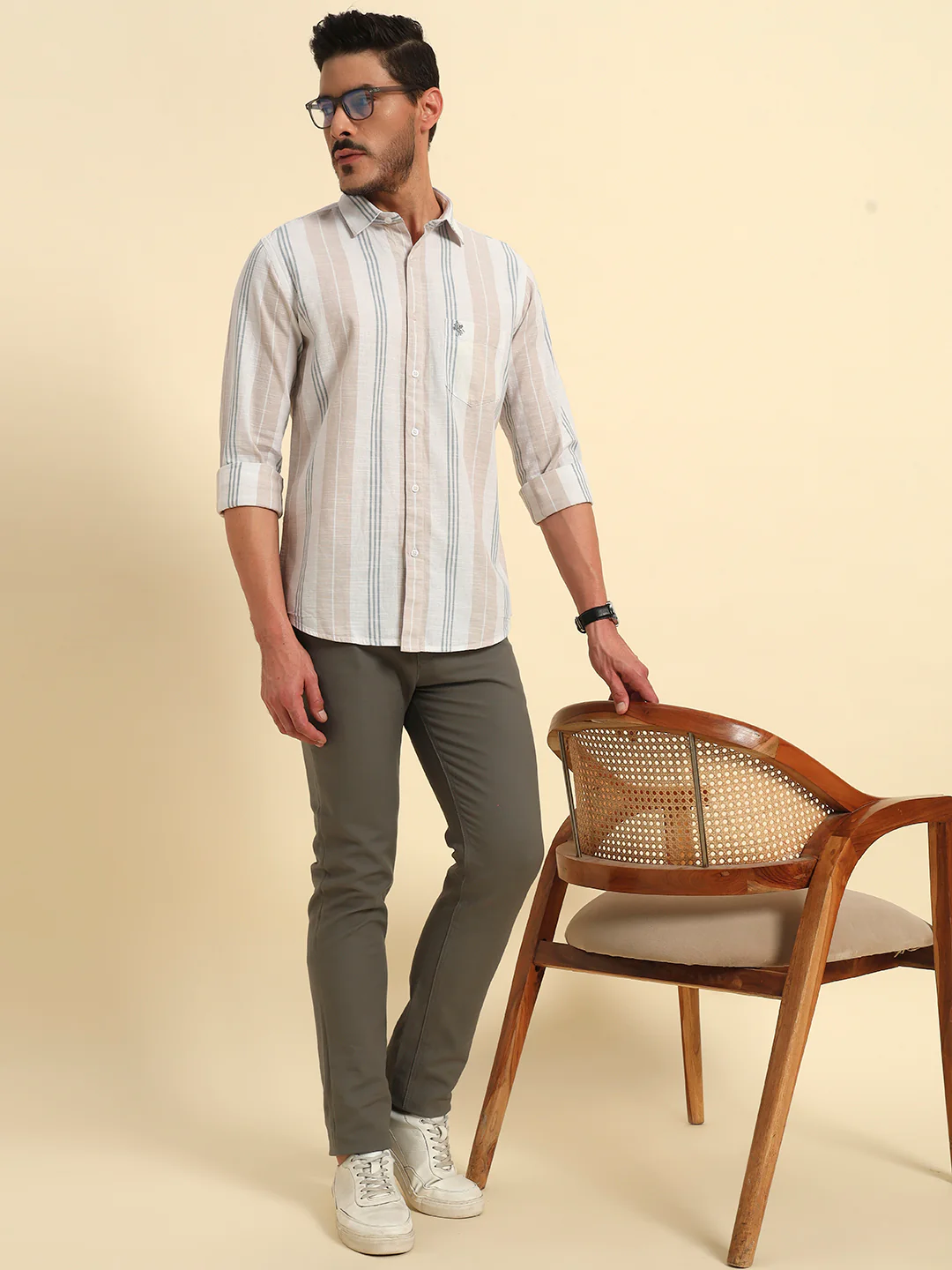 Casual Shirt for Men | Breathable & Soft with Color Fastness Regular Fit Spread Collar Neck Cotton Fabric Striped Pattern - Image 9