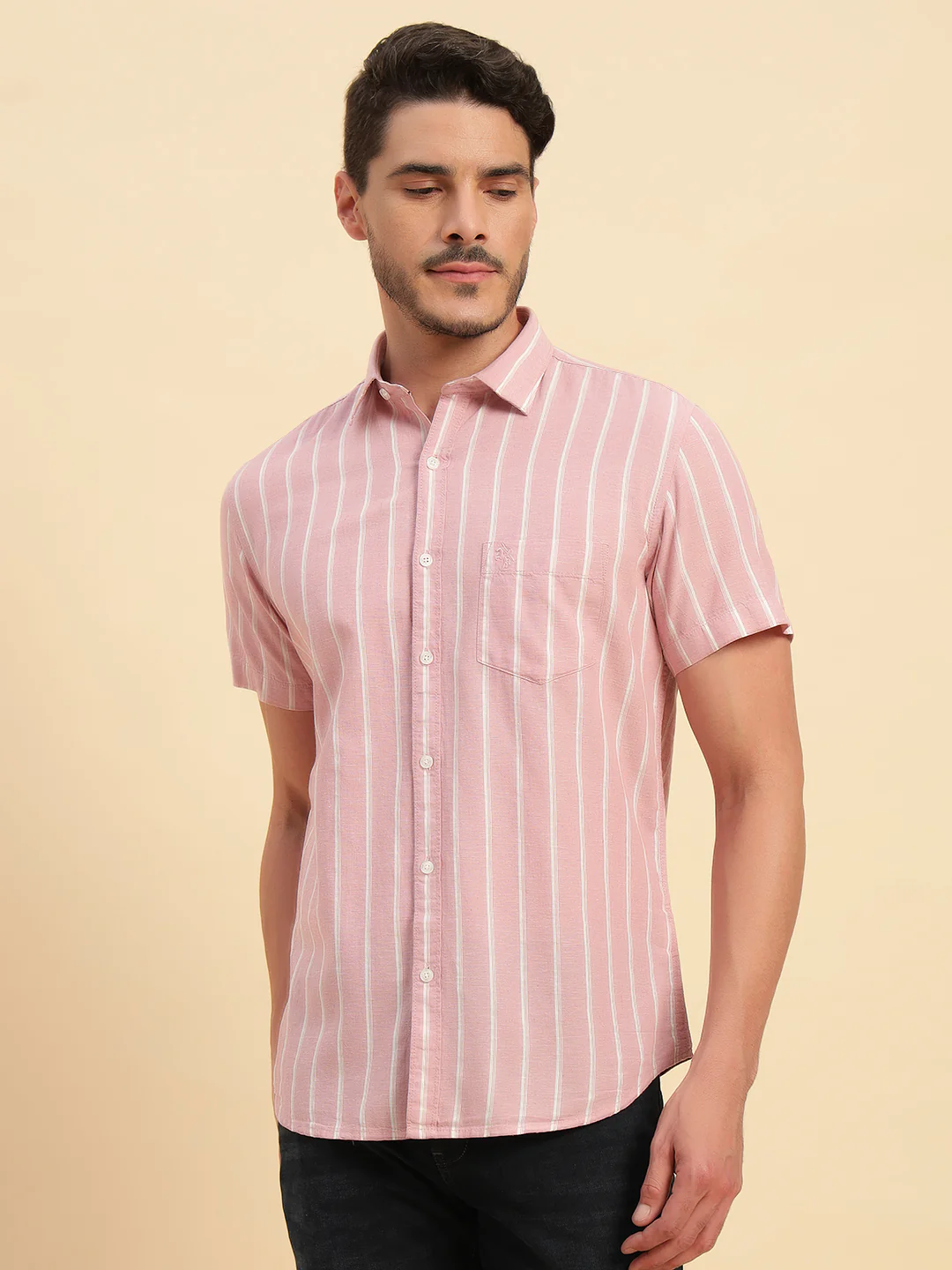 Casual Shirt for Men | Breathable & Soft with Color Fastness Regular Fit Spread Collar Neck Cotton Fabric Striped Pattern - Image 2