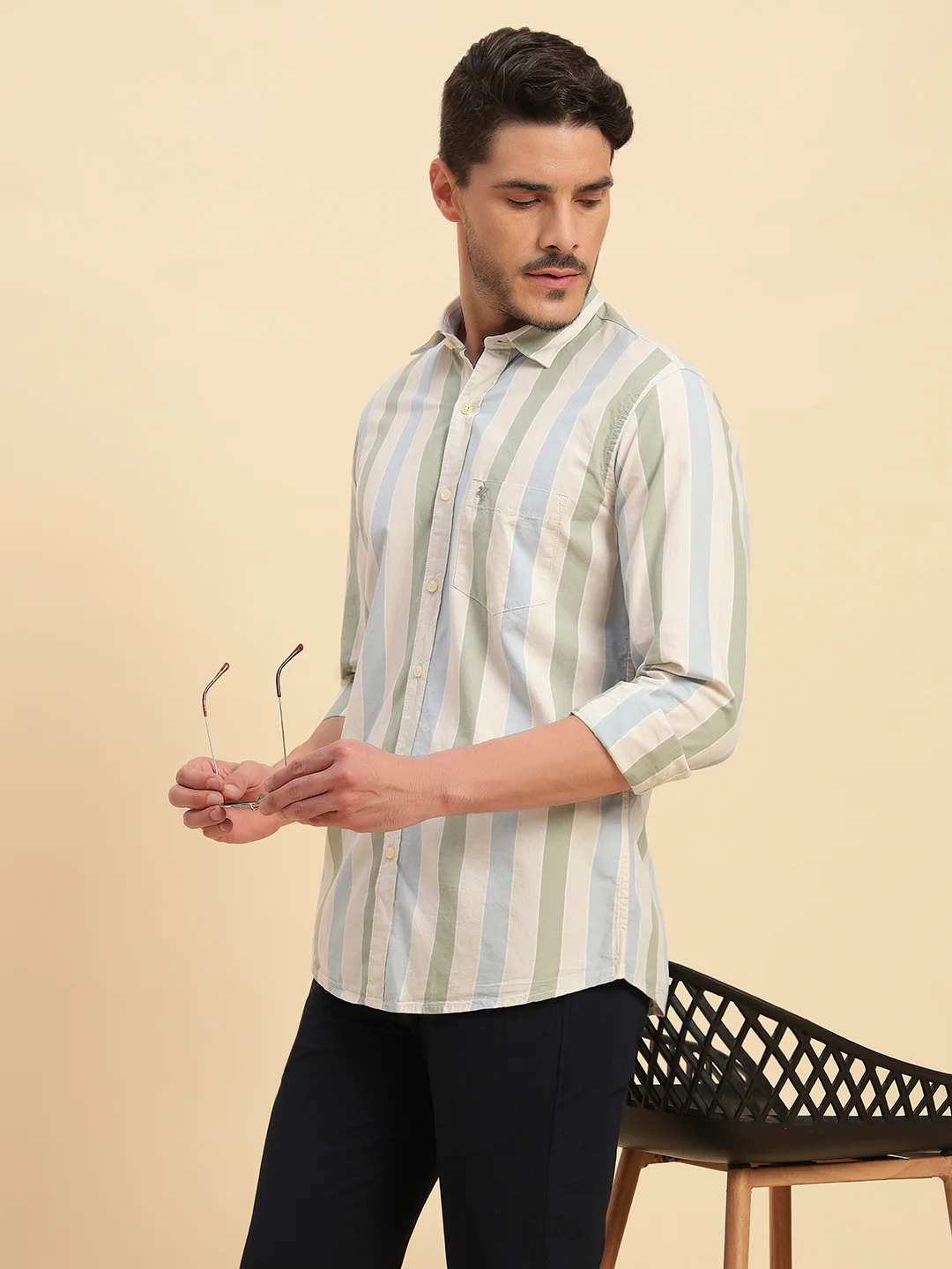 Casual Shirt for Men | Breathable & Soft with Color Fastness Regular Fit Spread Collar Neck Cotton Fabric Striped Pattern - Image 10