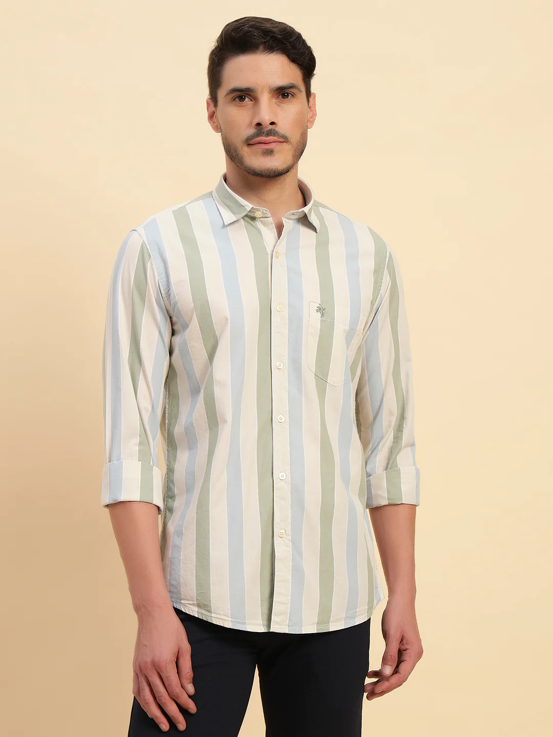 Casual Shirt for Men | Breathable & Soft with Color Fastness Regular Fit Spread Collar Neck Cotton Fabric Striped Pattern - Image 2