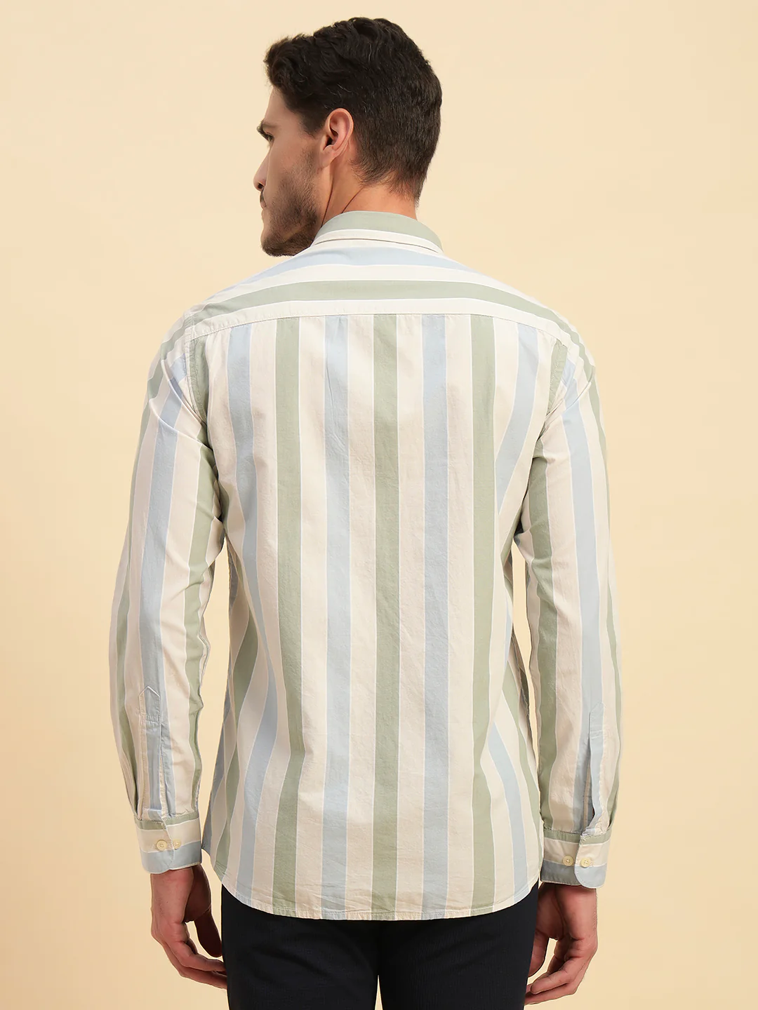 Casual Shirt for Men | Breathable & Soft with Color Fastness Regular Fit Spread Collar Neck Cotton Fabric Striped Pattern - Image 3
