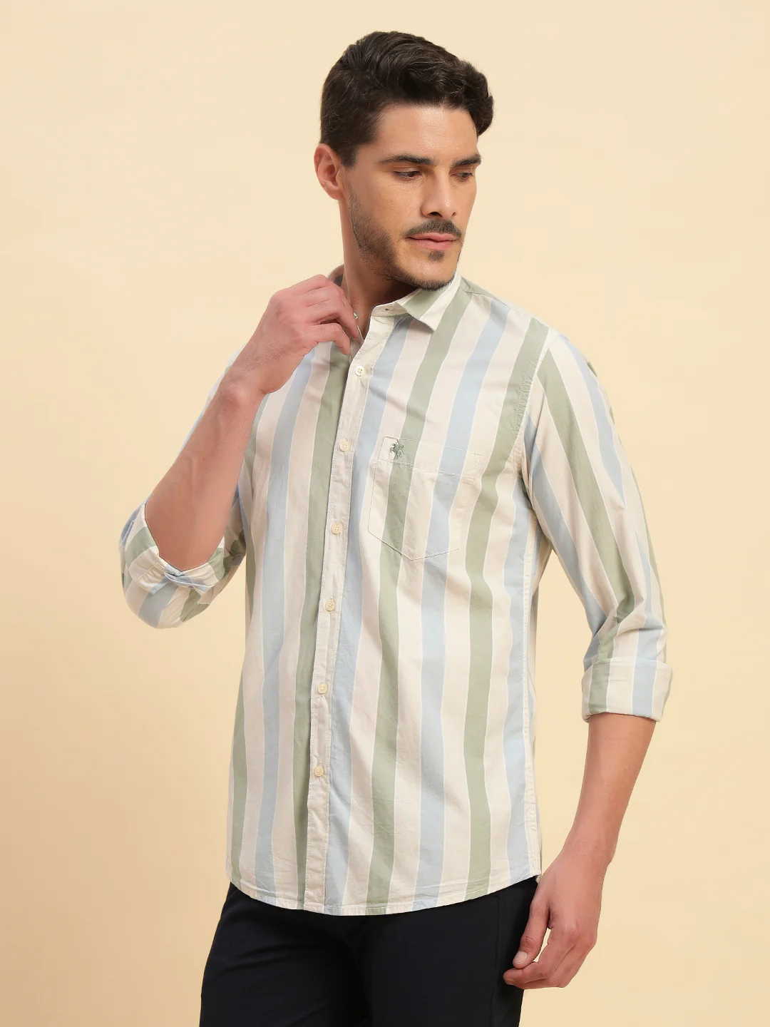 Casual Shirt for Men | Breathable & Soft with Color Fastness Regular Fit Spread Collar Neck Cotton Fabric Striped Pattern - Image 5