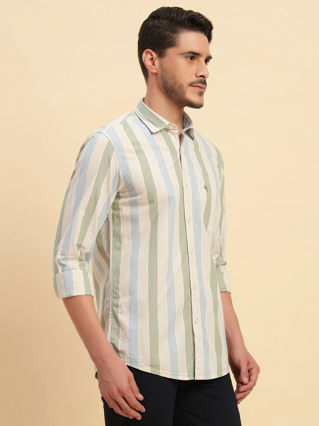 Casual Shirt for Men | Breathable & Soft with Color Fastness Regular Fit Spread Collar Neck Cotton Fabric Striped Pattern - Image 6