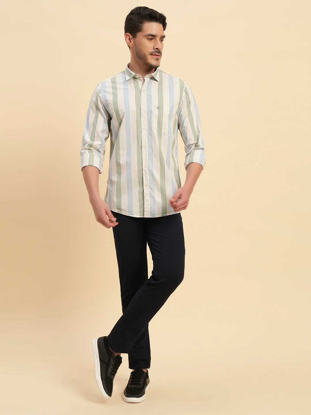 Casual Shirt for Men | Breathable & Soft with Color Fastness Regular Fit Spread Collar Neck Cotton Fabric Striped Pattern - Image 7
