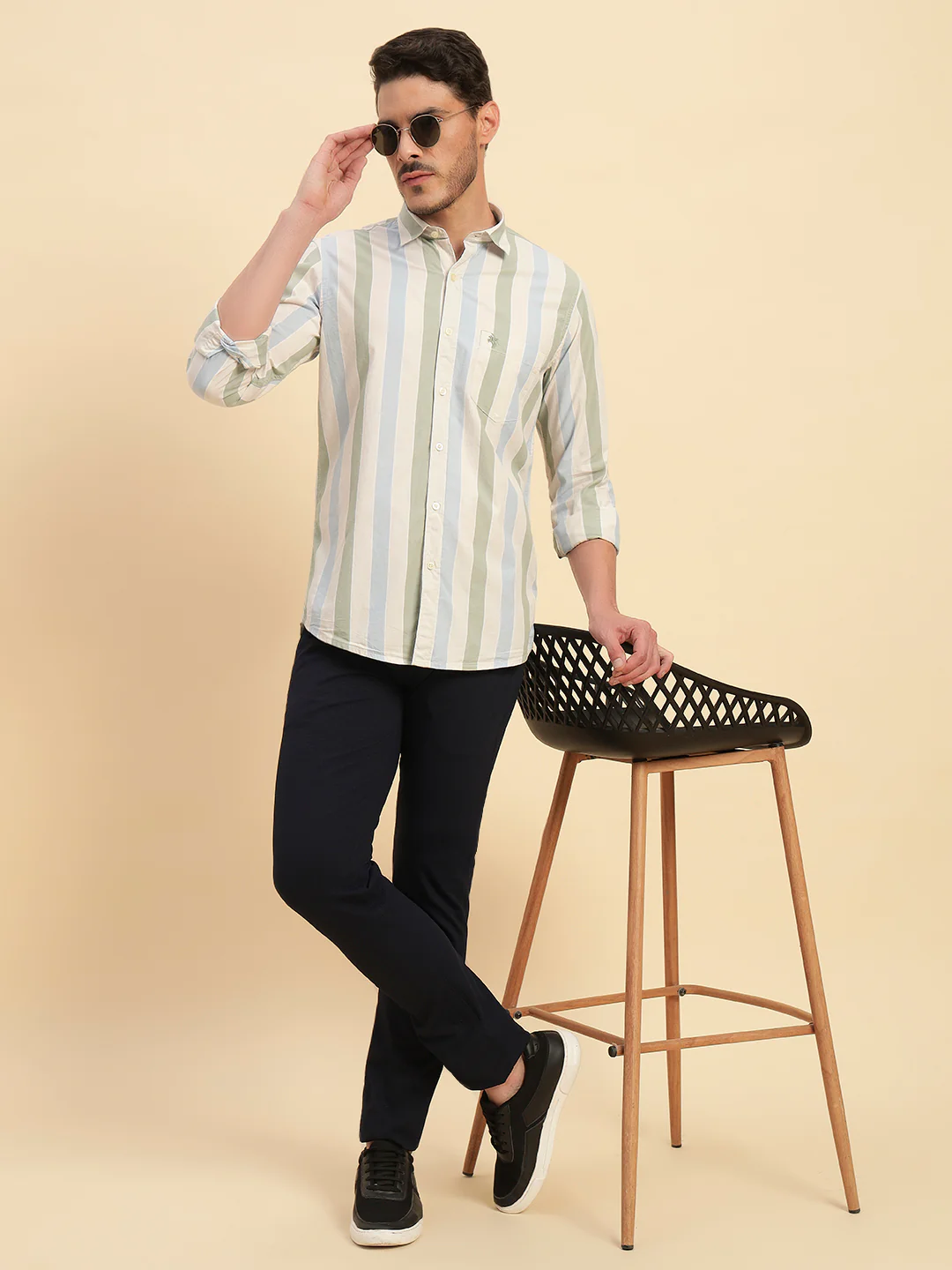 Casual Shirt for Men | Breathable & Soft with Color Fastness Regular Fit Spread Collar Neck Cotton Fabric Striped Pattern - Image 9
