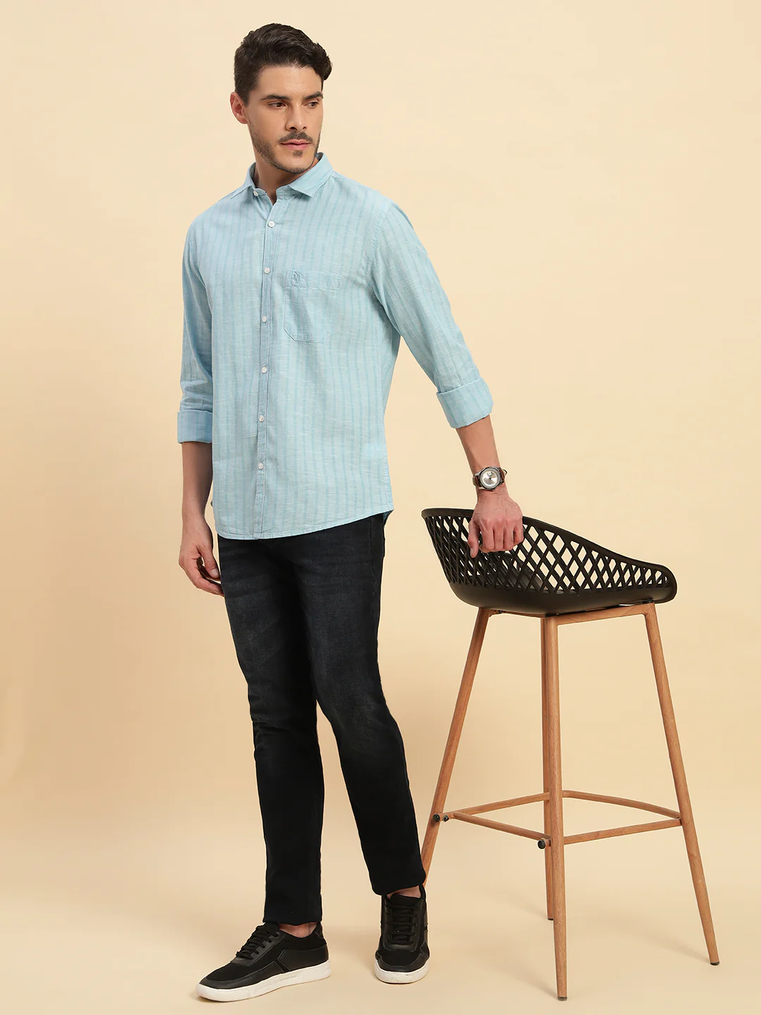 Casual Shirt for Men | Breathable & Soft with Color Fastness Regular Fit Spread Collar Neck Cotton Fabric Striped Pattern - Image 10