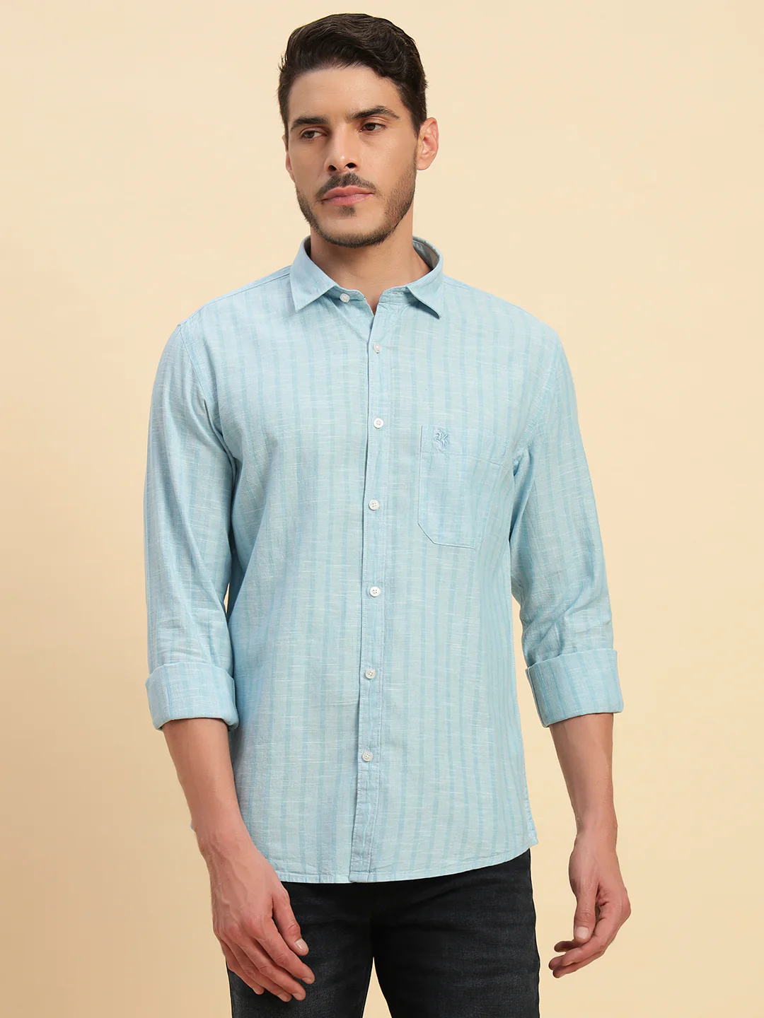 Casual Shirt for Men | Breathable & Soft with Color Fastness Regular Fit Spread Collar Neck Cotton Fabric Striped Pattern - Image 3