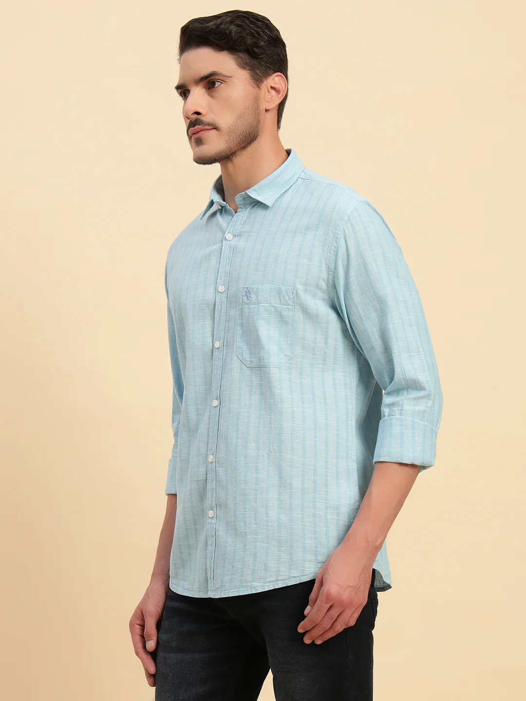 Casual Shirt for Men | Breathable & Soft with Color Fastness Regular Fit Spread Collar Neck Cotton Fabric Striped Pattern - Image 4