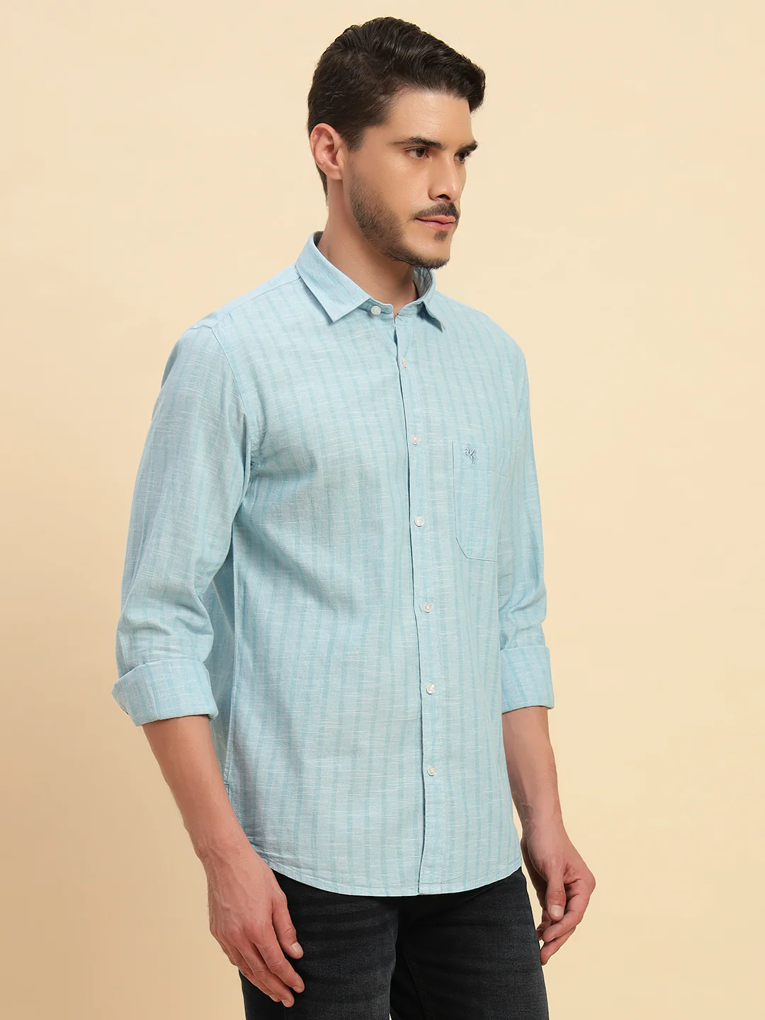 Casual Shirt for Men | Breathable & Soft with Color Fastness Regular Fit Spread Collar Neck Cotton Fabric Striped Pattern - Image 5