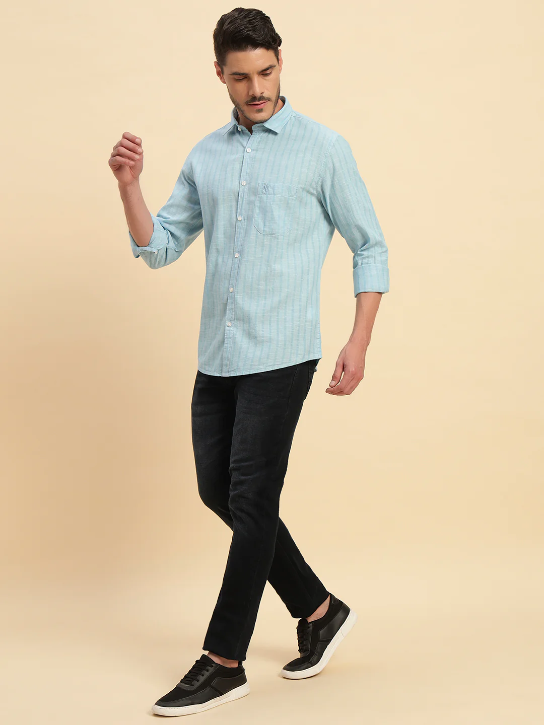 Casual Shirt for Men | Breathable & Soft with Color Fastness Regular Fit Spread Collar Neck Cotton Fabric Striped Pattern - Image 6