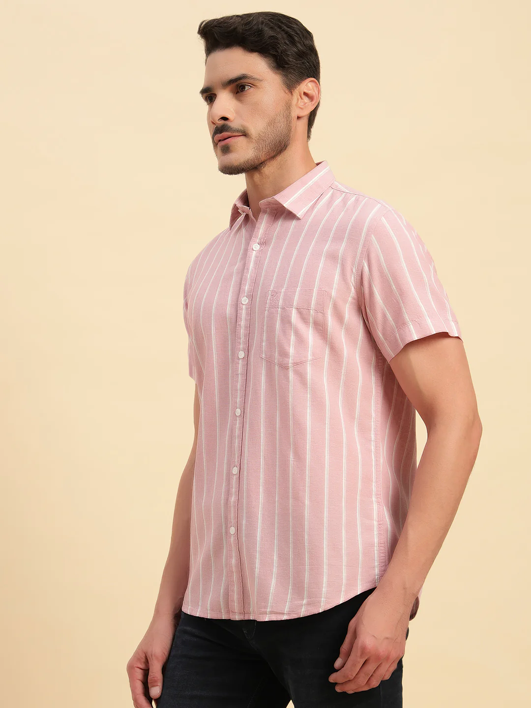 Casual Shirt for Men | Breathable & Soft with Color Fastness Regular Fit Spread Collar Neck Cotton Fabric Striped Pattern - Image 4
