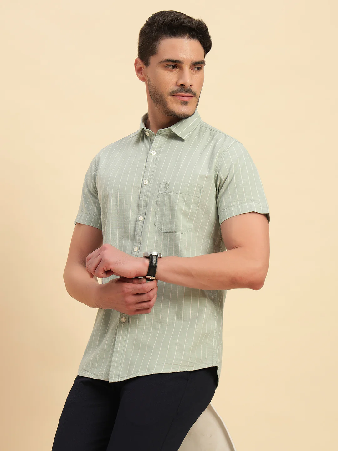 Casual Shirt for Men | Breathable & Soft with Color Fastness Regular Fit Spread Collar Neck Cotton Fabric Striped Pattern - Image 10