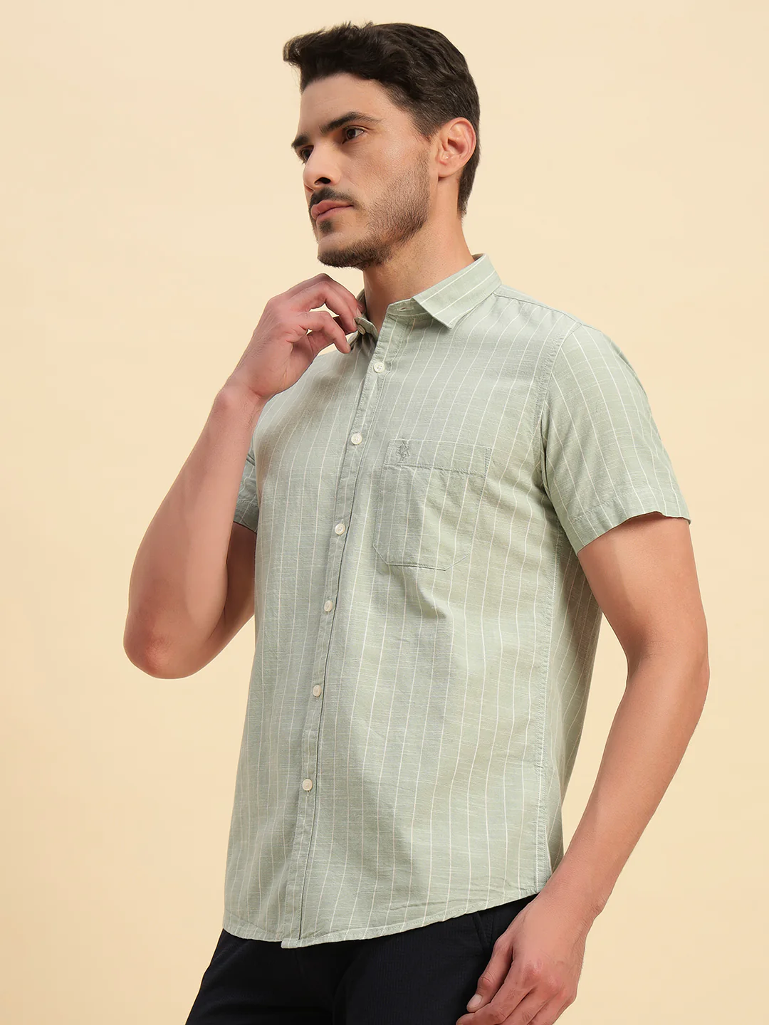 Casual Shirt for Men | Breathable & Soft with Color Fastness Regular Fit Spread Collar Neck Cotton Fabric Striped Pattern - Image 4