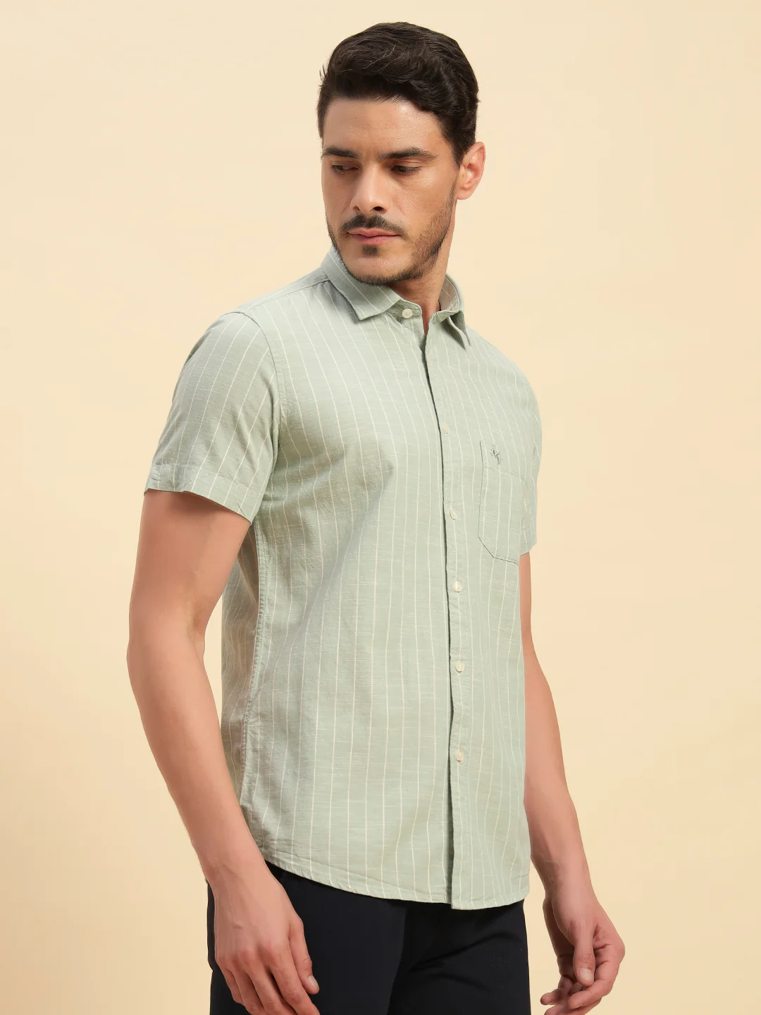 Casual Shirt for Men | Breathable & Soft with Color Fastness Regular Fit Spread Collar Neck Cotton Fabric Striped Pattern - Image 5