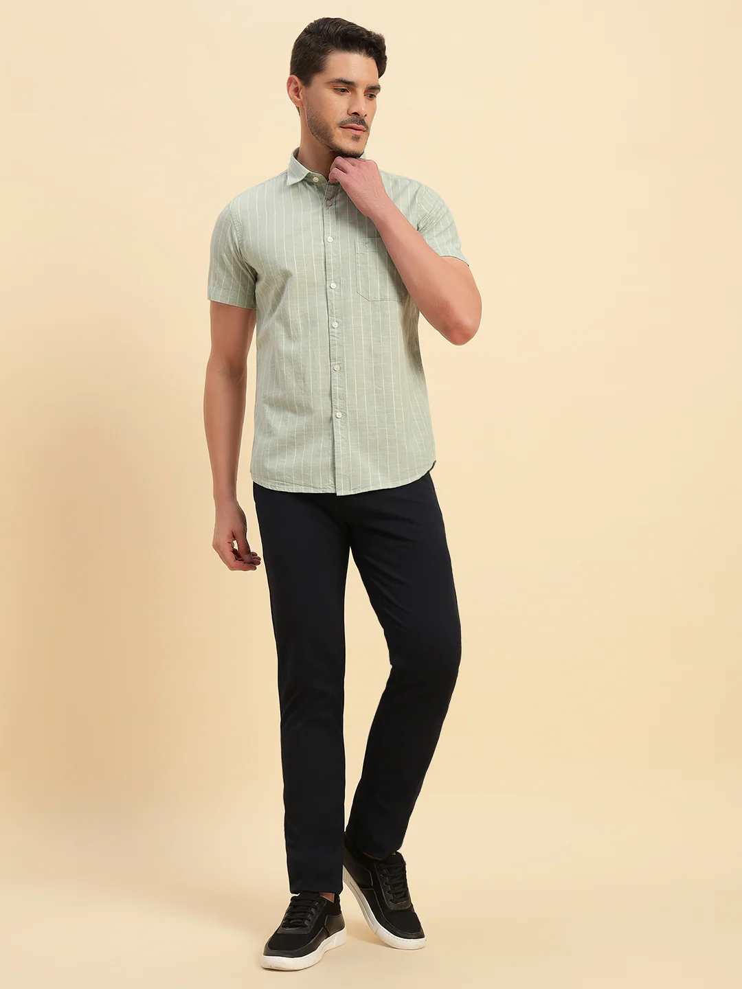 Casual Shirt for Men | Breathable & Soft with Color Fastness Regular Fit Spread Collar Neck Cotton Fabric Striped Pattern - Image 6