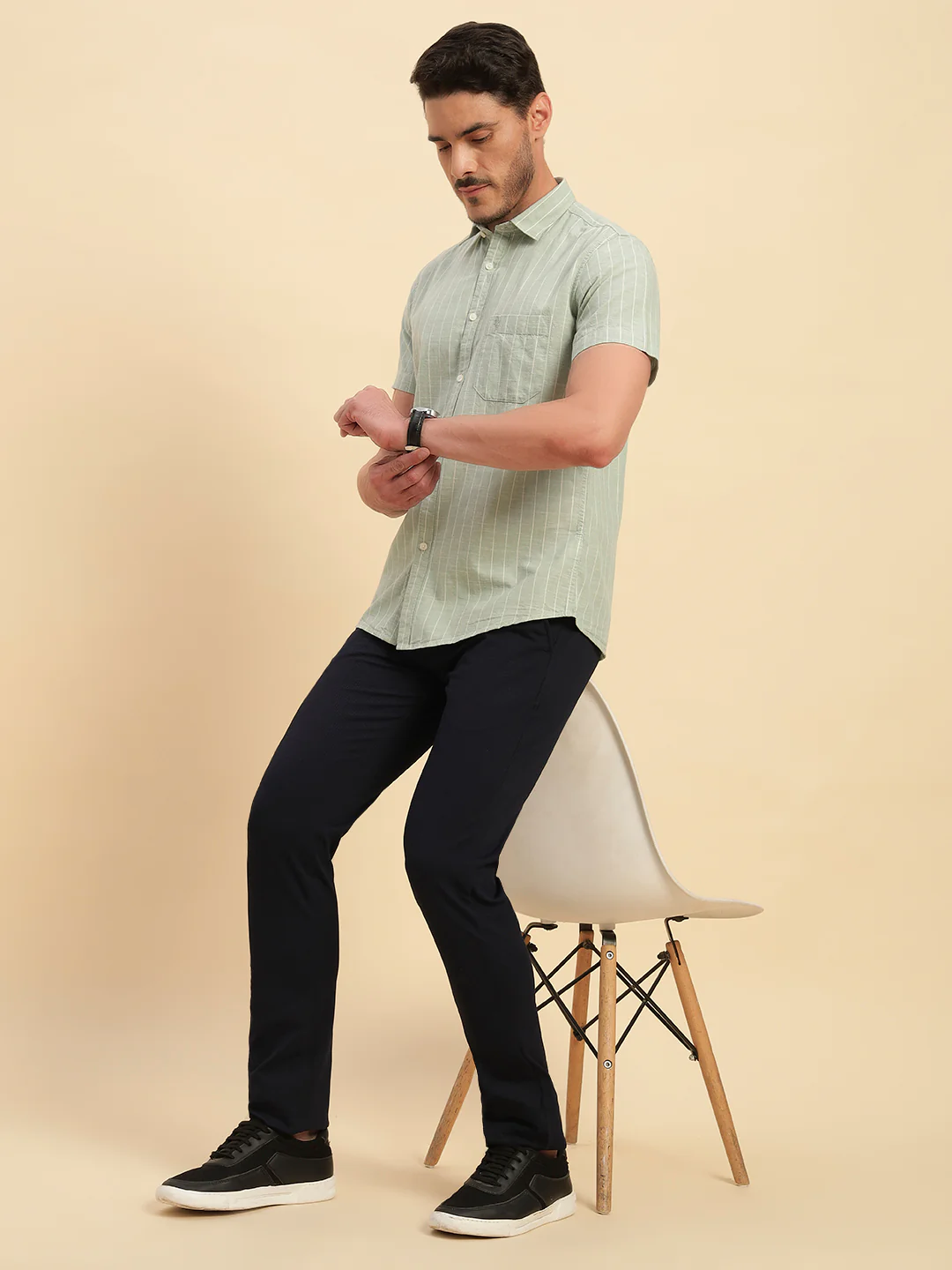 Casual Shirt for Men | Breathable & Soft with Color Fastness Regular Fit Spread Collar Neck Cotton Fabric Striped Pattern - Image 9
