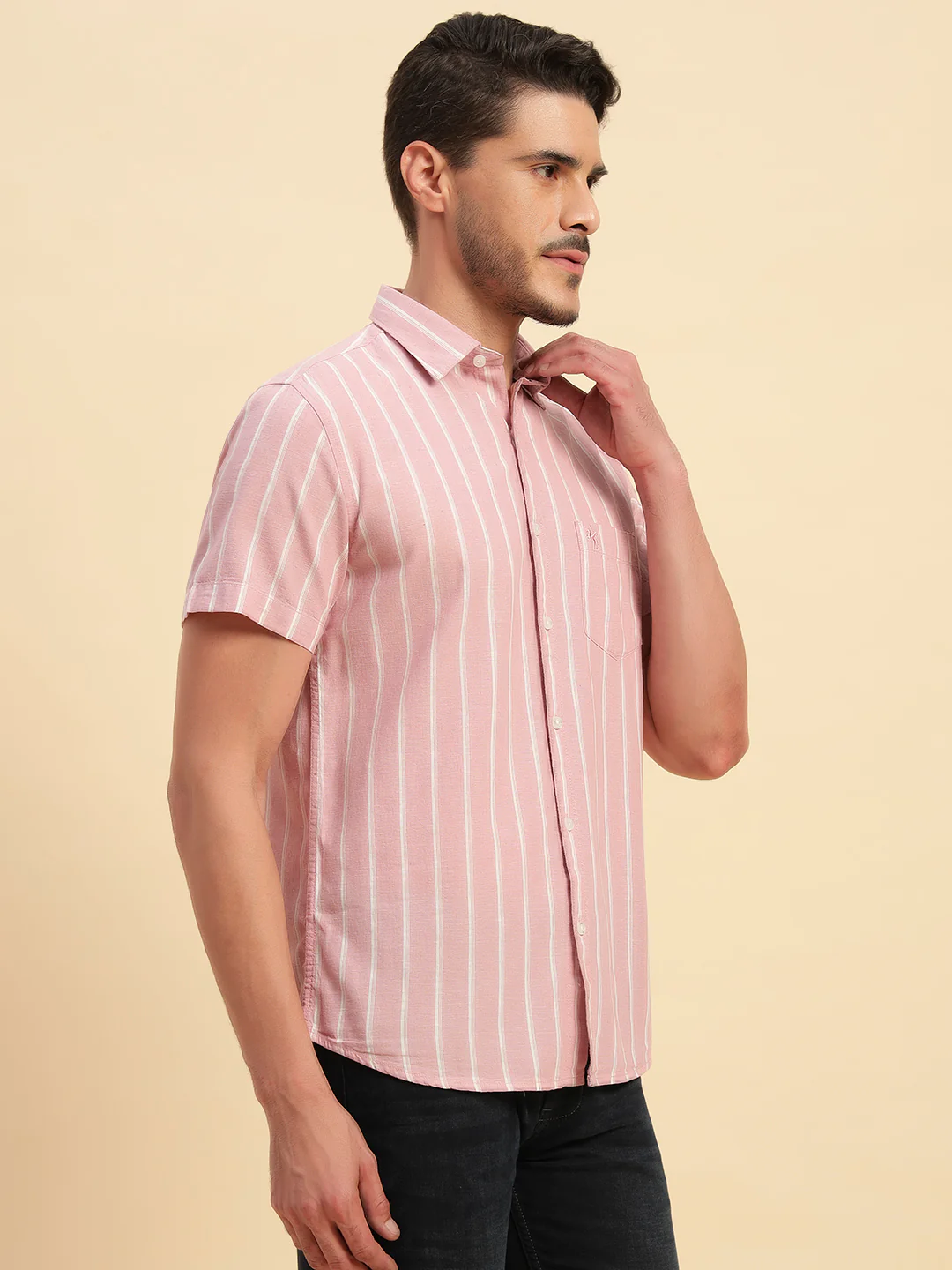 Casual Shirt for Men | Breathable & Soft with Color Fastness Regular Fit Spread Collar Neck Cotton Fabric Striped Pattern - Image 5