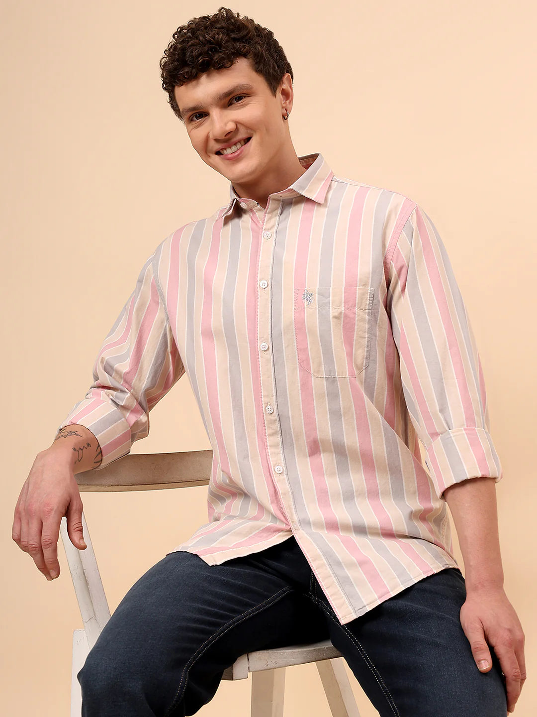 Casual Shirt for Men | Breathable & Soft with Color Fastness Regular Fit Spread Collar Neck Cotton Fabric Striped Pattern - Image 2