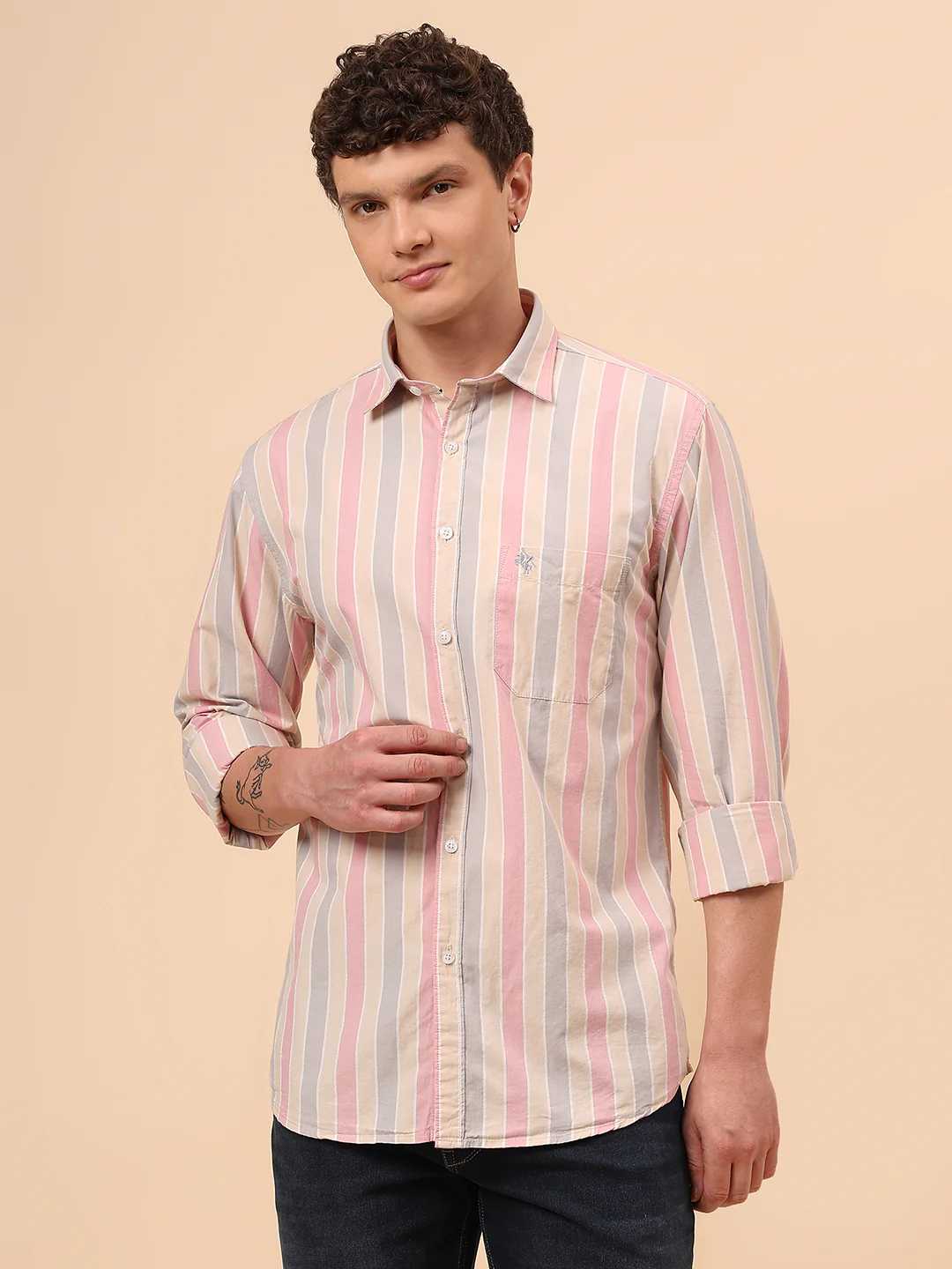 Casual Shirt for Men | Breathable & Soft with Color Fastness Regular Fit Spread Collar Neck Cotton Fabric Striped Pattern - Image 3