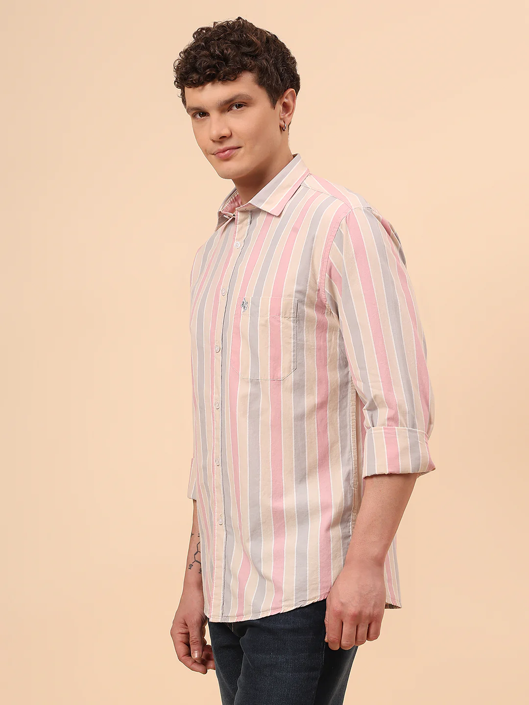 Casual Shirt for Men | Breathable & Soft with Color Fastness Regular Fit Spread Collar Neck Cotton Fabric Striped Pattern - Image 4