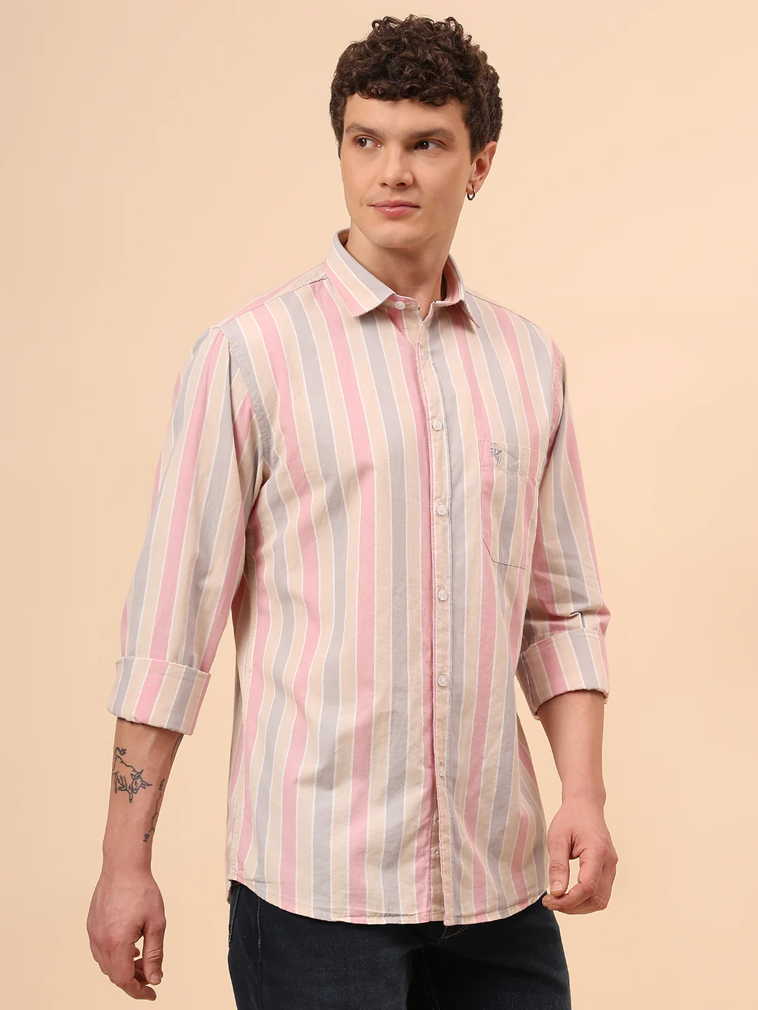 Casual Shirt for Men | Breathable & Soft with Color Fastness Regular Fit Spread Collar Neck Cotton Fabric Striped Pattern - Image 5
