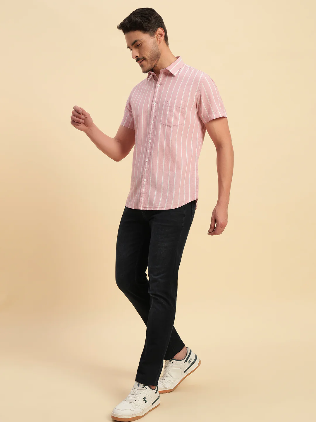 Casual Shirt for Men | Breathable & Soft with Color Fastness Regular Fit Spread Collar Neck Cotton Fabric Striped Pattern - Image 6