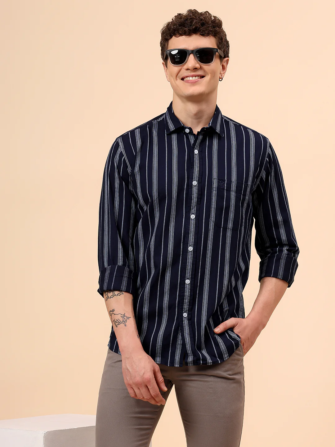Casual Shirt for Men | Breathable & Soft with Color Fastness Regular Fit Spread Collar Neck Cotton Fabric Striped Pattern - Image 2