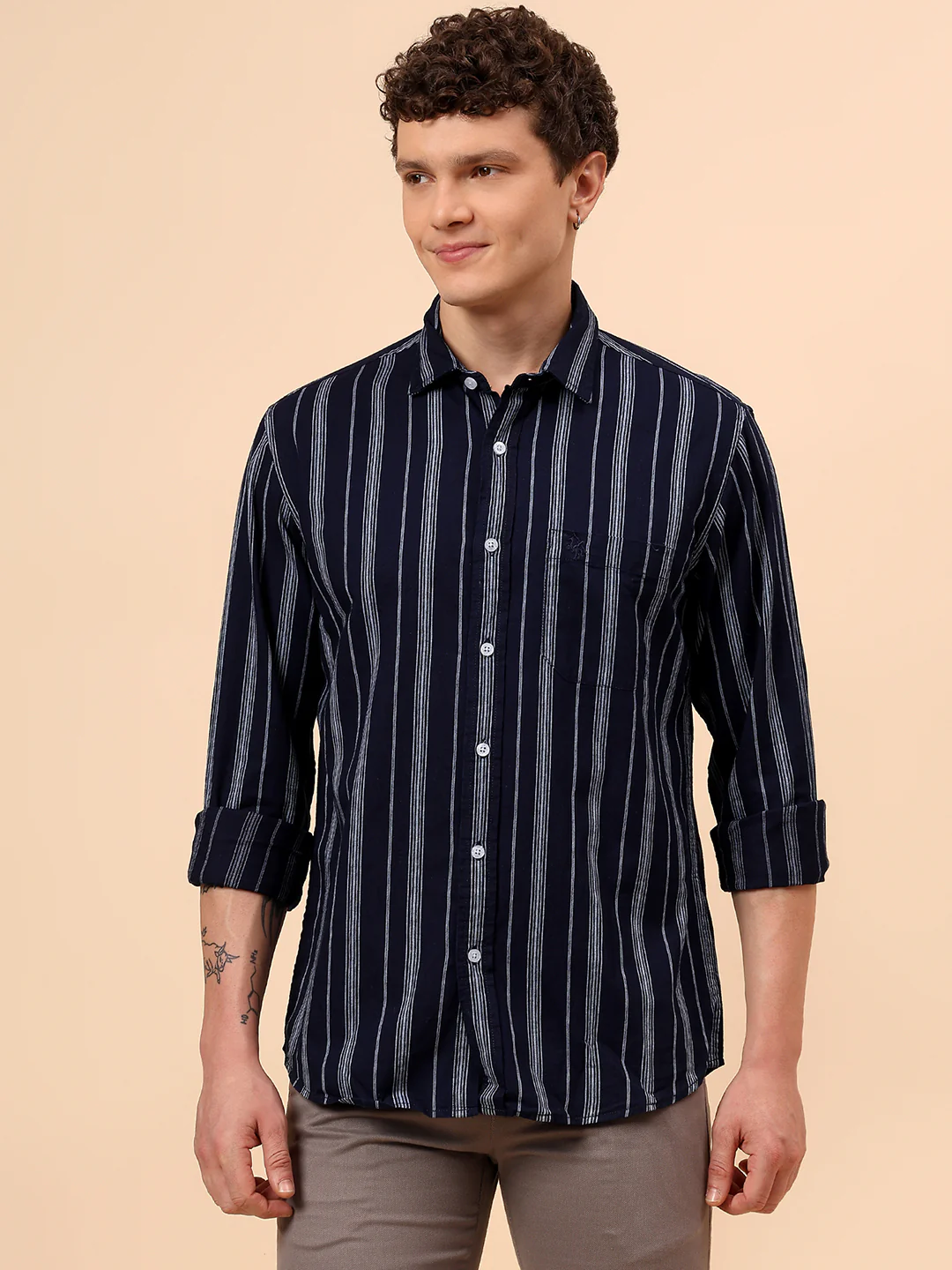 Casual Shirt for Men | Breathable & Soft with Color Fastness Regular Fit Spread Collar Neck Cotton Fabric Striped Pattern - Image 3